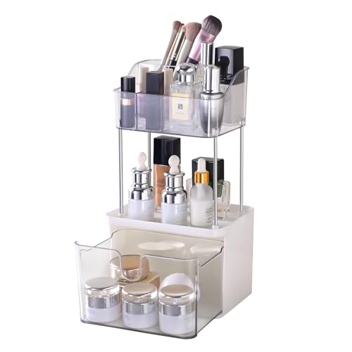 Weidace 2-Drawer Bathroom Organizer, Multi-Purpose Makeup Storage Rack for Vanity, 2Tier Cosmetic Organizer (White)