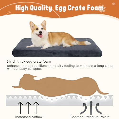 Image of EMPSIGN Stylish Dog Bed Crate Pad Mattress Reversible (Cool and Warm), Water Proof Linings, Removable Machine Washable Cover, Firm Support Pet Crate Bed for Small to XX-Large Dogs, Grey