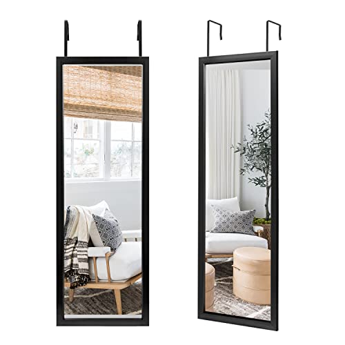 Neutype 51"X18" Full Length Door Mirror Over The Door Mirror, Hanging Over Door Or Leaning Against Wall Or Mounted On Wall, Full Length Mirror Over The Door, Black #TOP4