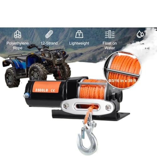 Winch 3500lbs con cuerda sintética de 39 pies y mando alámbrico miniatura 4