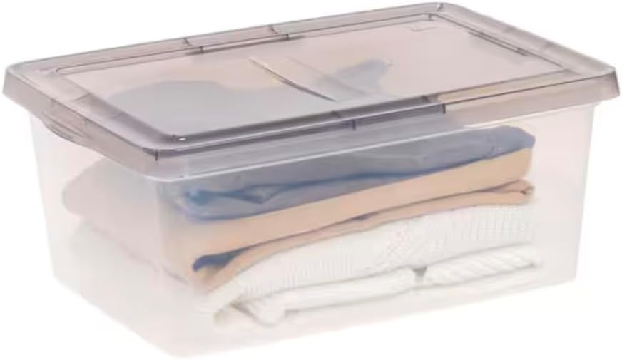 17 Qt. Snap Top Plastic Storage Box, Clear with Gray Lid