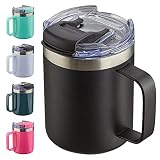 ALOUFEA 12oz Insulated Coffee Mug Cup with Handle, Stainless Steel Travel Coffee Mug with Flip Lid,