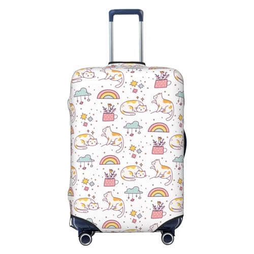Travel Luggage Cover Luggage Protector Suitcase Cover Fits 18-32 Inch Suitcase Covers for Luggage,Kawaii Flower Cat Rainbow, 25-28in, LWY178