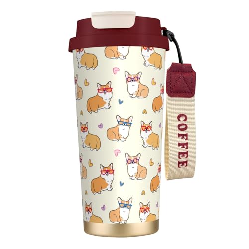 タンブラー かわいい コーギー 犬柄 ハート マグボトル コーヒーカップ 水筒 保温 保冷 ウォーターボトル 蓋付き ストロー付き 直飲み おしゃれ プレゼント