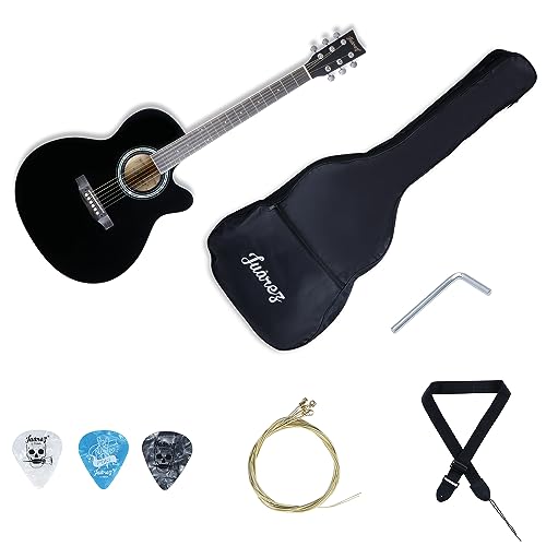 Image of Juarez JRZ40C /BK 40-Inch Cutaway Acoustic Guitar with Dual Action Truss Rod, Gigbag, Picks, String Set, Strap - Black