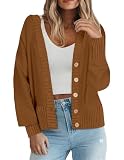 Zeagoo Women's Cardigan 2025 Fall Winter Open Front Oversized Button V Neck Loose Soft Knit Sweater Brown