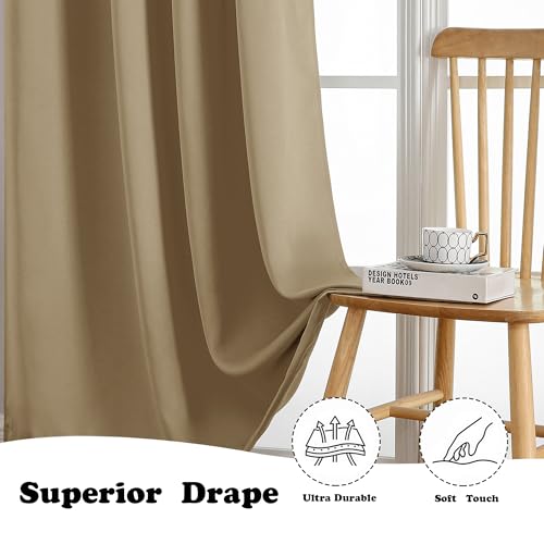Image of Simplebrand Taupe Extra Long 10ft Curtains for Patio 120 Inches Long 2 Panels Set, Room Darkening Light Blocking Solid Thermal Insulated Energy Saving Grommet Noise Reducing Curtains, 50 Wx120 L
