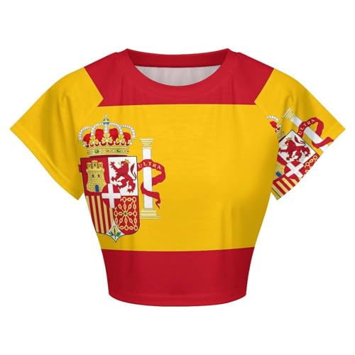 Flag of SpainWomen's Short-Sleeved Cropped T-Shirt, Casual Round Neck Cropped Basic T-Shirt3