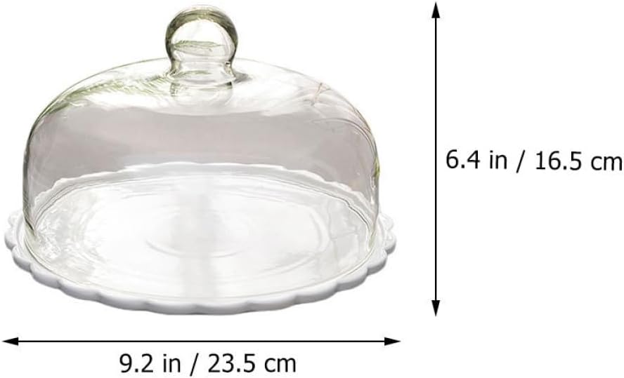 Cake Dome Cover with Ceramic round Cake Stand Lightweight Glass and Ceramic Food-grade Safe for Kitchen and Wine Tasting Parties