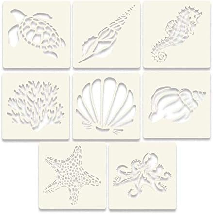 8 Pieces Reusable Plastic Stencil Painting Stencils Tool Sea Creatures Animals Stencils Used for Painting Wall Art Home Decor