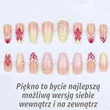 Auroriel Żółty Biały Gradient Migdał Naciśnij paznokcie 24 szt. Francuska kropka Różowe Hawaje Kwiat Złoto Rhinestone Sztuczne Paznokcie Do Klejenia Letni Zestaw Do Manicure Dla Kobiet Nastolatki