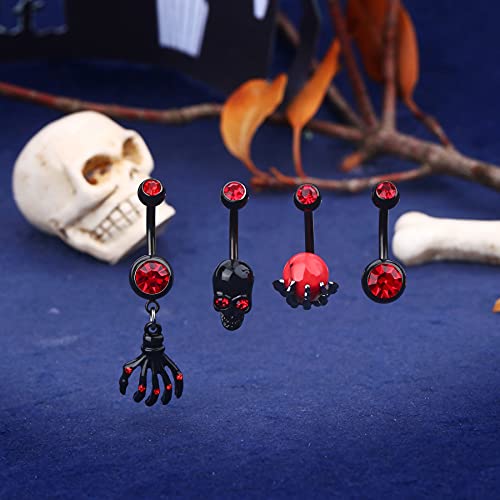 Oufer 4Pcs Belly Button Rings Navel Rings Surgical Steel Black Ghost Belly Piercing Jewelry Belly Rings For Women #TOP1