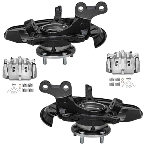 Image of Detroit Axle - Front Steering Knuckles & Wheel Hub Bearings + Disc Brake Calipers w /Brackets Replacement for Lexus RX350 RX450h Toyota Highlander