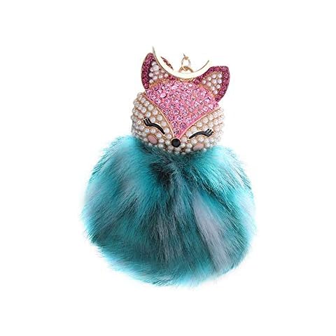 HXINFU Soft Fluffy Fur Ball Fox Head Keychain Kids Colorful Bag Hanging Pendant Cover