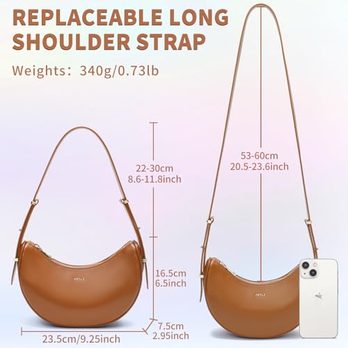 Keyli Small Shoulder Bag for Women Waterproof Leather Crescent Crossbody Bags for Girl Fashionable Casual Hobo Purses Designer polene Bags Soft Cute Shoulder Purse with Adjustable Strap Brown - Thumbnail 3