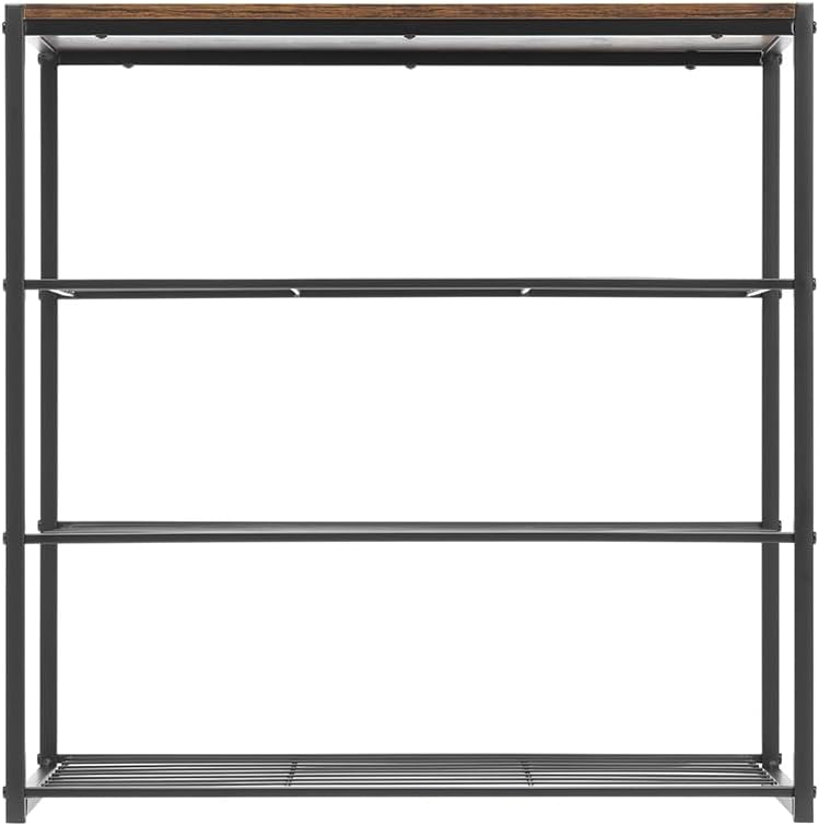 Black and Woodgrain Industrial 4-Tier Storage Shelves