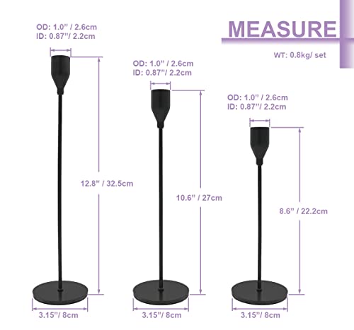 Matte Black Candle Holders Set Of 3Pcs For Taper Candles, Elegant Candlestick Holder Fits About 0.85Inches Slim Candles, Suitable For Wedding Dinning Party Home Decoration #TOP1