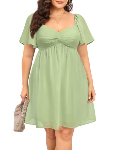 Image of Pinup Fashion Plus Size Graduation Homecoming Chiffon A-line Short Dress | Chiffon, sweetheart neck, square back neckline, ruched front bust, A-line short dress, suitable for graduation, homecoming