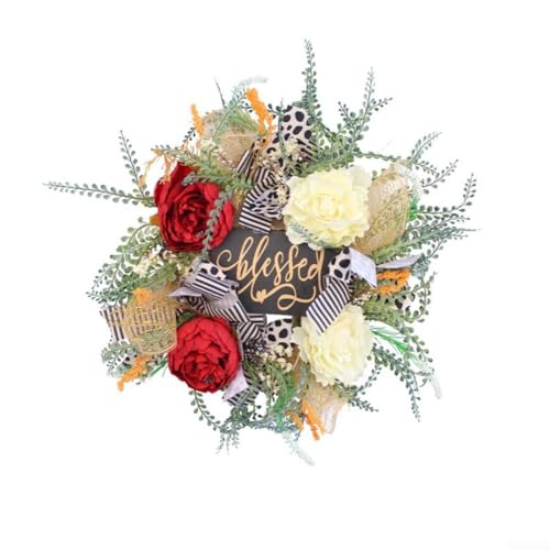 Ghirlanda decorativa da appendere alla porta di casa, realizzata in plastica, stoffa e cartello in legno, per compleanni, feste e celebrazioni stagionali