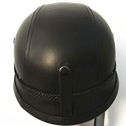 Dlpackj German Style Motorcycle Helmet, Men Women Motorcycle Leather Half Face Helmet With Goggles, Dot Approved Vintage Half Helmets For Street Scooter Moped Atv(55-61Cm) (Color : Black) #TOP3