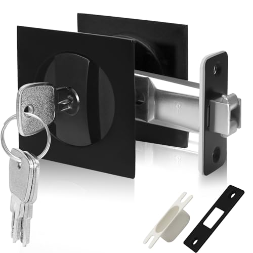 Kyuionty Pocket Door Lock with Keys, Matte Black Pocket Door
