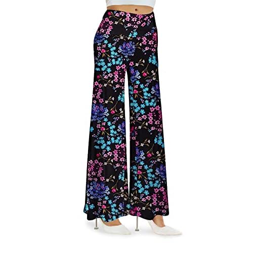 Arolina Women's Stretchy Wide Leg Palazzo Lounge Pants Casual Comfy High Waist Palazzo Pants Large Multi Flower