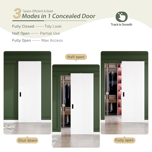 Image of Fredbeck White Concealed Barn Door 32x86 Fit Opening Width 24 inch~28 inch Hidden