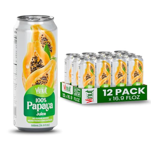 Image of VINUT 100% Papaya Juice, No Added Sugar, Not From Concentrate, 16.9 fl oz (500 mL) Can, Pack of 12