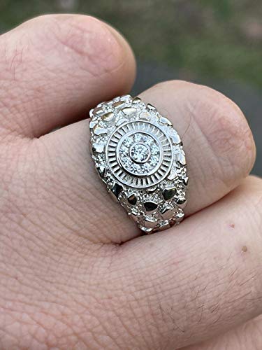 Men's Nugget Ring - Solid 925 Sterling Silver Ring - Iced Micropave Cluster Ring Sizes 6-13 - Great As Pinky Ring4
