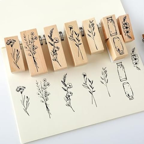8 Pack Vintage Wooden Rubber Stamps Set Cover
