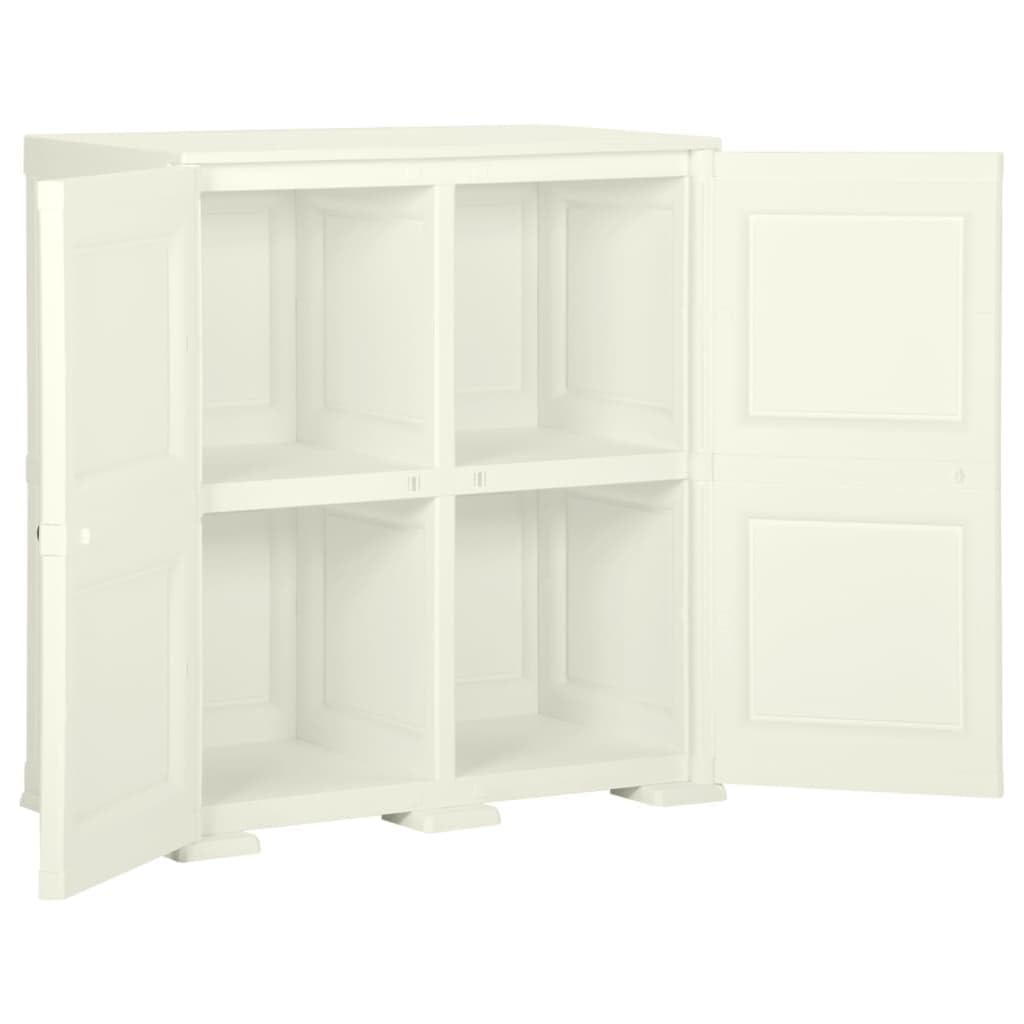 Kunststoffschrank 79x43x85,5 cm Aufbewahrungsschrank mit 2 Türen Holzoptik Vanille Mehrzweckschrank für Haushalt Büro und Abstellraum Belastbarkeit 30kg pro Boden