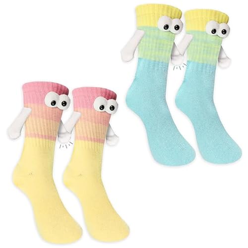 2 Pairs Holding Hands funny Socks,Novelty Hand In Hand Friendship Novelty Socks for Lovers Friends Sisters,Couple Birthday Gifts for Boyfriend Friends 