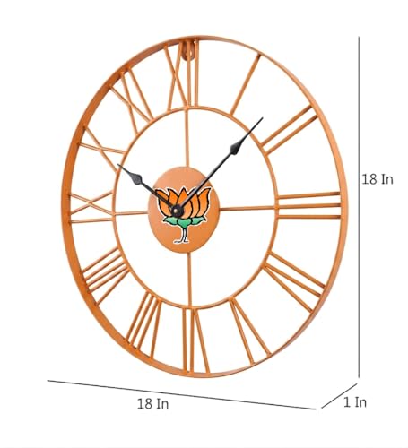 Image of Saffron 18-Inch Round Iron Wall Clock with Roman Numerals | Skeleton Design | Stylish Home & Office Decor