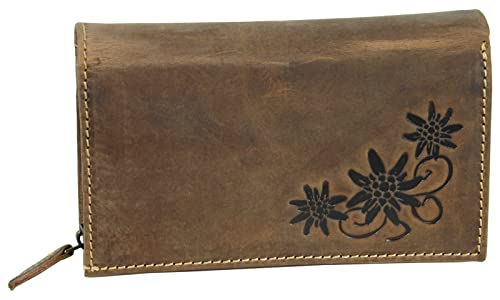 Monedero grande para mujer de piel antigua con muchos compartimentos, diseño en relieve, color marrón, Marrón Design A Cover