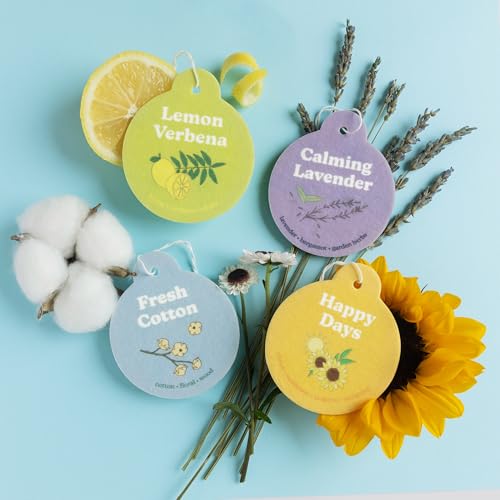 Image of Happy Wax Clean Mix Car Charms 4-Pack Included Scents: Lemon Verbena, Fresh Cotton, Happy Days, Calming Lavender