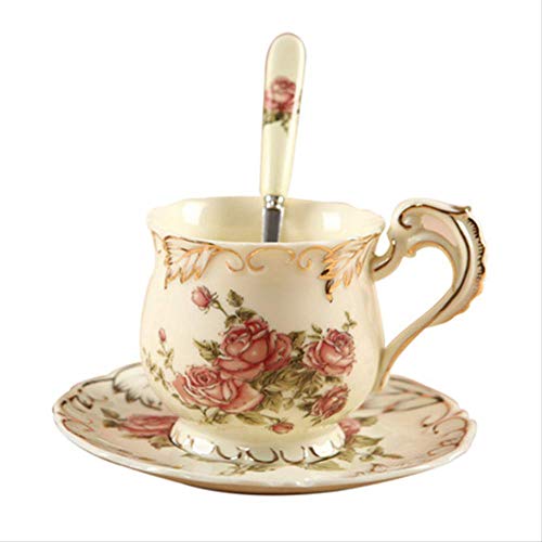 Taza de café de Porcelana China, Juego de Tazas de café de cerámica Rosa Pintada a Mano, vajilla clásica Europea de Porcelana China, Taza de té Negro de Porcelana China, Muebles ar