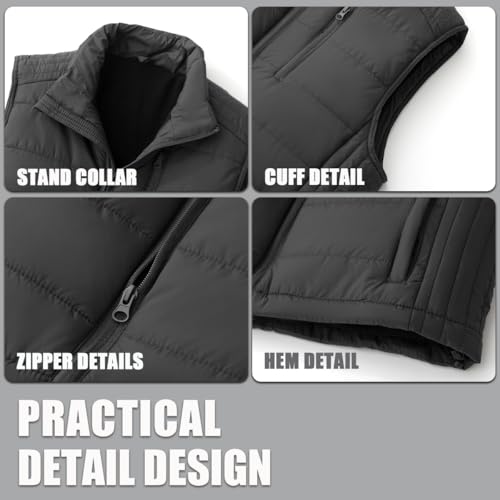 Image of Msmsse Men's Outerwear Vests Winter Quilted Padded Vest Gilet Stand Collar Warm Puffer Vest