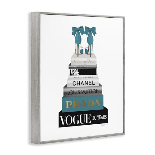 Image of Stupell Industries 'Turquoise Heels on Bookstack', Framed Giclee Art, Gray, 24 x 30 Inches, Easy to Hang and Sturdy, Made in USA, by Amanda Greenwood