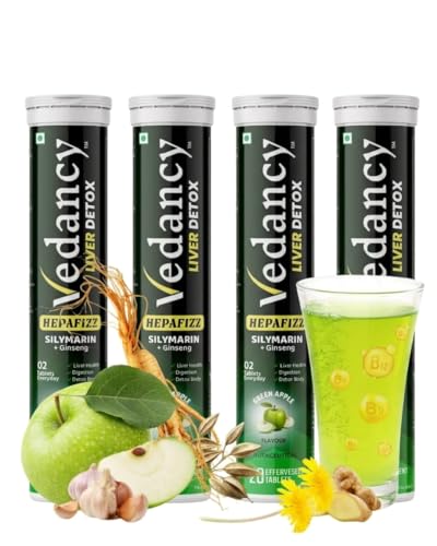 Image of HepaFizz Liver Detox Effervescent Tablets 80 Tabs Ideal For 40 Days | Silymarin 250mg Milk Thistle + Vitamin B9, B12 | Ayurvedic Liver Cleanse Supplement | Green Apple Flavour | Sugar-Free, Vegan | WHO-GMP Certified