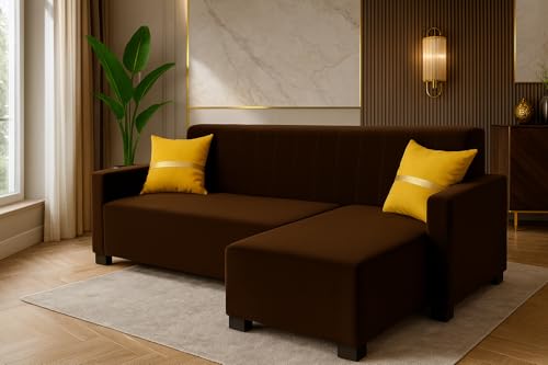 Image of SOCOZI Bulvaria 4 Seater RHS L Shape Sofa Set | Soft Velvet Suede Fabric | Modern Design | Plush Comfort Cushions for Living Room (Dark Brown)