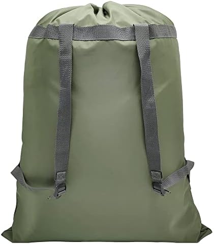 Army Green Laundry Bag Backpack, 27” x 34”Sturdy Laundry Bag with Shoulder Straps Drawstring Closure Heavy Duty Foldable Laundry Backpack for College, Travel, Laundromat, Apartment,Camping