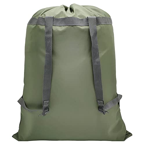 Army Green Laundry Bag Backpack, 27” X 34”Sturdy Laundry Bag With Shoulder Straps Drawstring Closure Heavy Duty Foldable Laundry Backpack For College, Travel, Laundromat, Apartment,Camping #TOP30