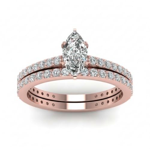 Image of 55Carat Choose Your Gemstone Marquise Shape 14k Rose Gold Plated Classic Delicate Diamond CZ Handmade Fashion Jewelry Party Wear Daily Wear Ornament Gifts for Wife Wedding Ring Sets : US Size 4 to 12