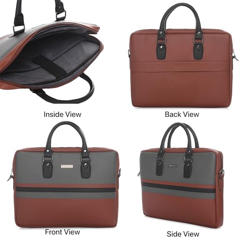 Image of Vaku Luxos MILAN 14 Inch Laptop Bag Leather Collection Messenger Organizer Shoulder Sling Office Bag for Men & Women With Adjustable Strap for Laptop and MacBook up to 14 inch