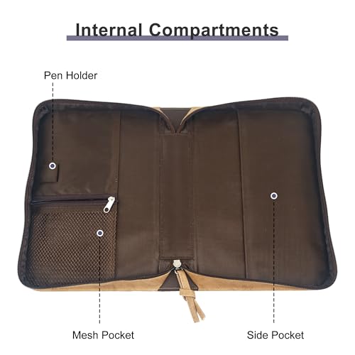 GraduatePro Bibelhülle mit Reißverschluss Leder für Männer Frauen Bibel Buchumschlag Prägung Wasserdicht Tragbar Handtasche Khaki Löwe-M