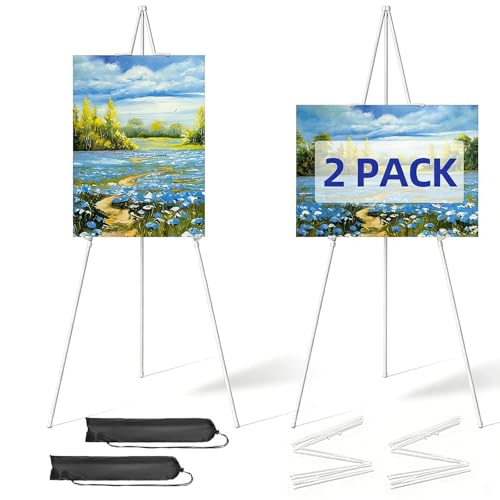 Stylora 2PCS Adjustable 66'' Metal Easel Stand for Wedding Sign, Poster & Art Display - Lightweight Portable Foldable Art Easel for Painting, Crafts, Banner with Carry Bag