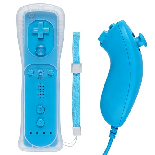 2 en 1 Motion Plus Mando y Nunchunk para Nintendo Wii/Wii u + Funda de Silicona   Blanco (B)