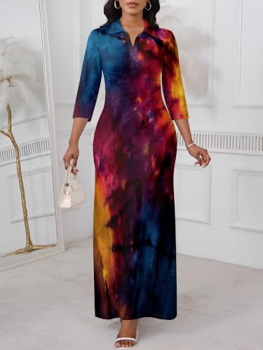 Image of PinkPatty Women's Casual 3 /4 Sleeve Polo V Neck Bodycon Maxi Dress