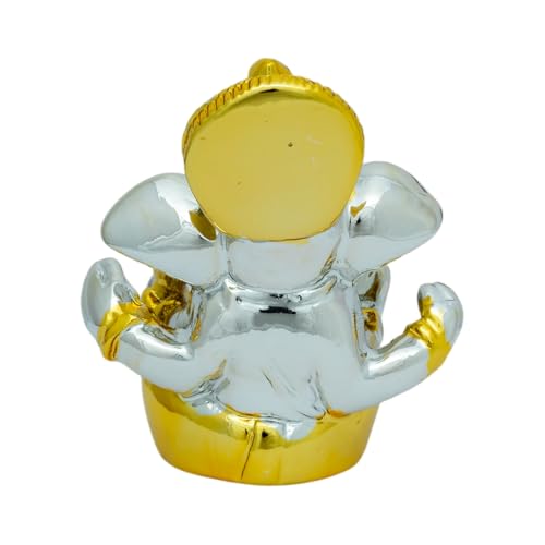 Image of Mini Gold Plated Ganesha Idol for Car Dashboard, Home Temple & Office Desk | Silver Gold Ganpati Murti Spiritual Decorative Gift Showpiece | 2.7 Inches
