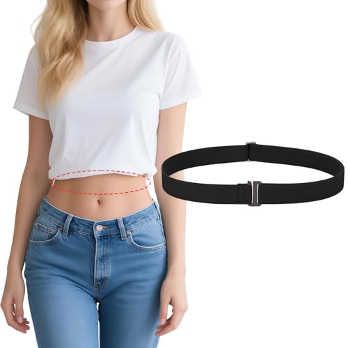 Womens Invisible Adjustable Elastic No Show Flat Buckle Stretchable Belt for Jeans Pants Dresses